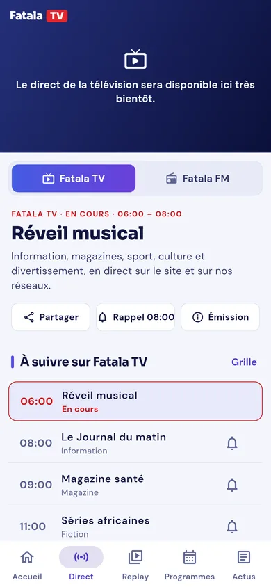 Direct de Fatala TV dans l'application